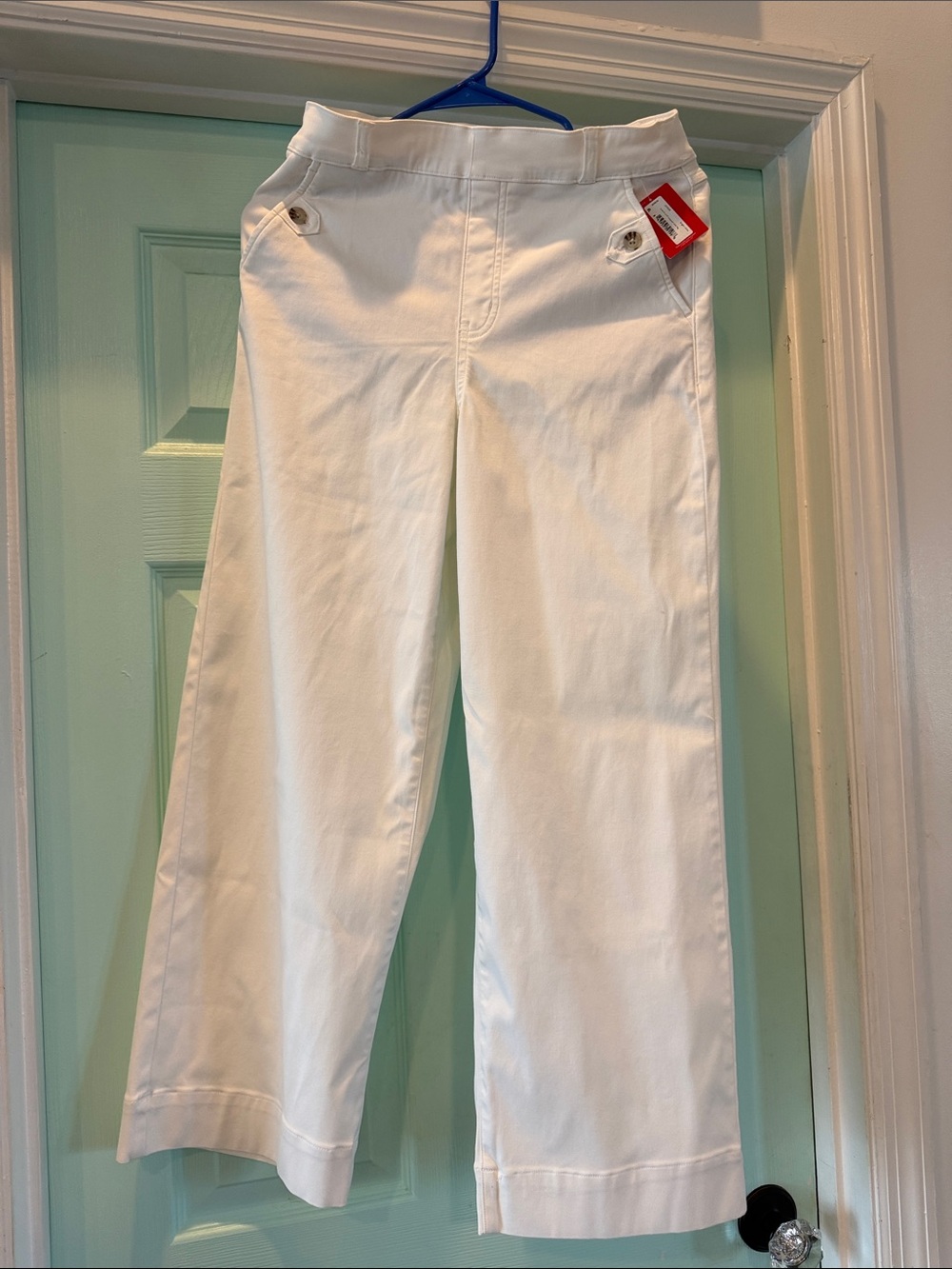 SPANX White Cropped Wide-Leg Jeans with Button Detail